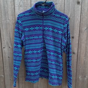 Columbia Fleece Purple Teal Large Pullover Sweater